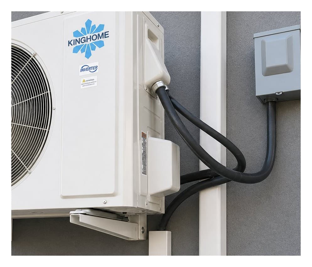 Completed Kinghome mini-split outdoor unit with clean line set routing